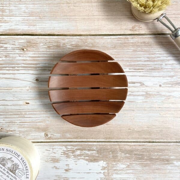 Porte-savon rond en bois d’Acajou